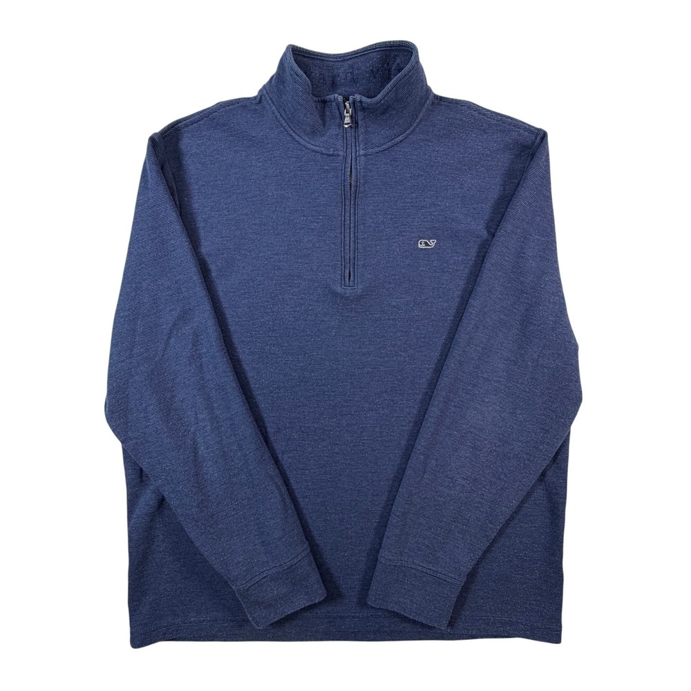 Vineyard Vines Mens XL Quarter Zip Pullover Navy Blue Heathered Pique Sweater - Picture 1 of 12